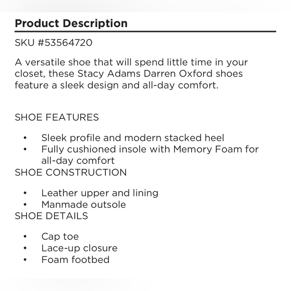 NIB Men’s Stacy Adams Darren Oxford Shoes Size 8.5 - Picture 6 of 6